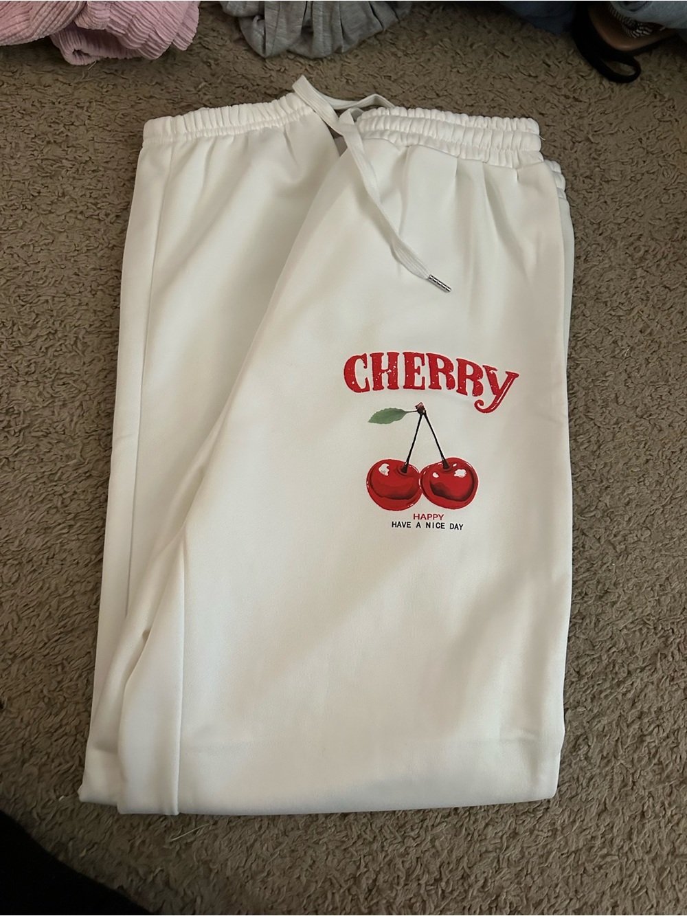 Women Cherry Graphic sweats 3pc Set - White and Red - Picture 4 of 4